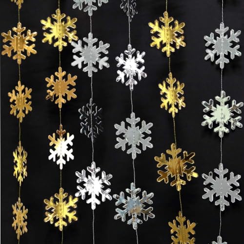 Cheerland Silver and Gold Snowflake Garland Kit - 52ft Winter Holiday Decor