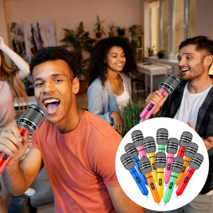 12 Pack Inflatable Microphones for Parties, 10 Inch Fake Karaoke Prop