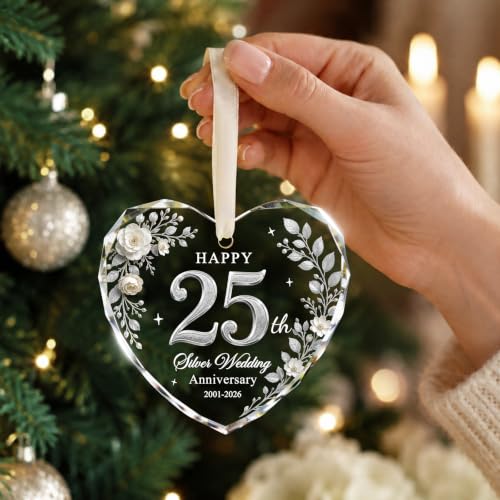 25th Wedding Anniversary Ornament - Silver Keepsake Heart - Happy 25th Gift