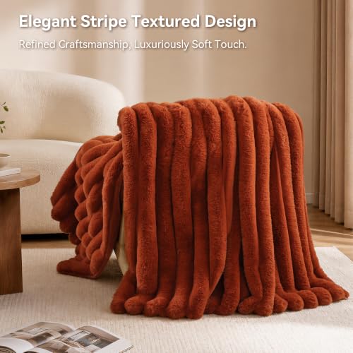 Burnt Orange Faux Rabbit Fur Throw Blanket 50x60 Fluffy Cozy Plush