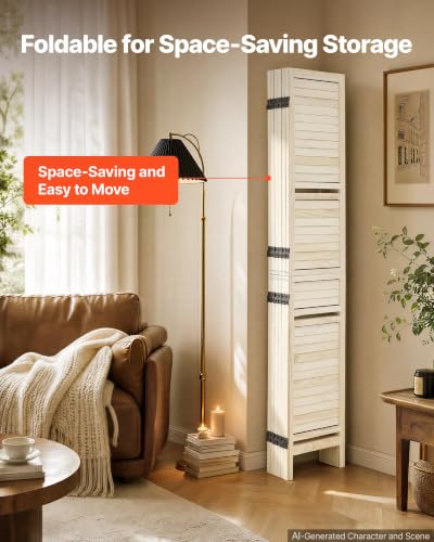 Wood Room Divider 6 Panels Folding Privacy Screen with Shelves - VEVOR, White Variation