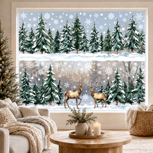 Christmas Window Clings Snowflake and Deer Set - Holiday Decor Stickers with Double-Sided Design - Festive Winter Decorations