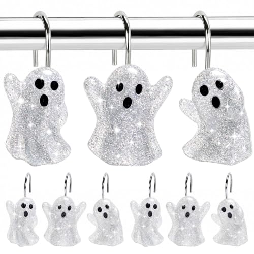 Halloween Ghost Shower Curtain Hooks Set - 12 Decorative Resin & Metal Hooks