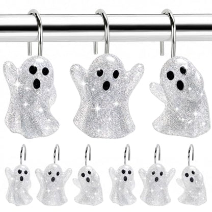 Halloween Ghost Shower Curtain Hooks Set - 12 Decorative Resin & Metal Hooks