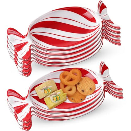 Teenyyou 8 Pcs Candy Shaped Melamine Serving Plates - Christmas Peppermint Design
