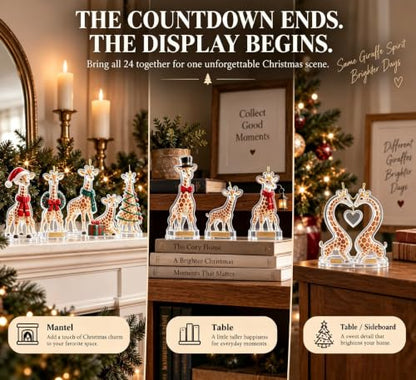 Giraffe Christmas Countdown Decor - 24 Unique Holiday Characters, Festive Table Ornaments