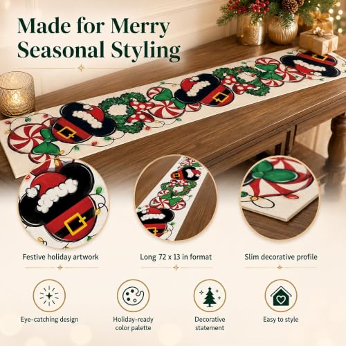 Christmas Table Runner 13x72 Inches Xmas Wreath Peppermint Candy Kitchen Dining Decor - Variation of THIS Listing