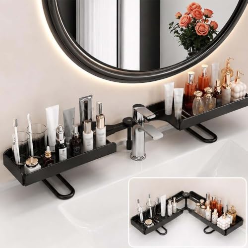 White Foldable Over-Faucet Shelf Organizer No Drill Over Sink Storage - 20 in