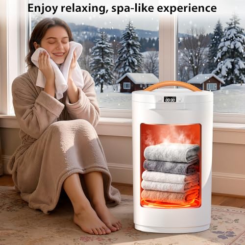 White 20L Large Towel Warmer with LCD Timer & Auto Shut Off - Bathroom Spa Heating