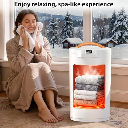 White 20L Large Towel Warmer with LCD Timer & Auto Shut Off - Bathroom Spa Heating