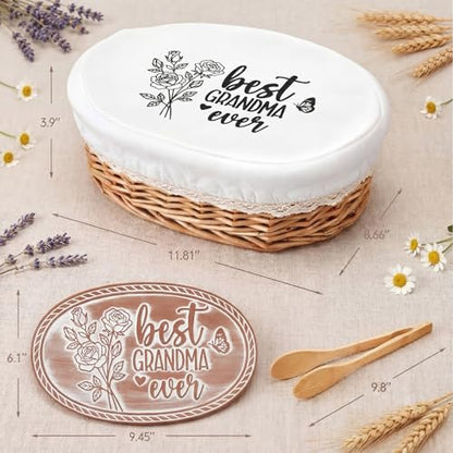 Grandma Bread Warmer Basket with Warming Stone Kitchen Gift