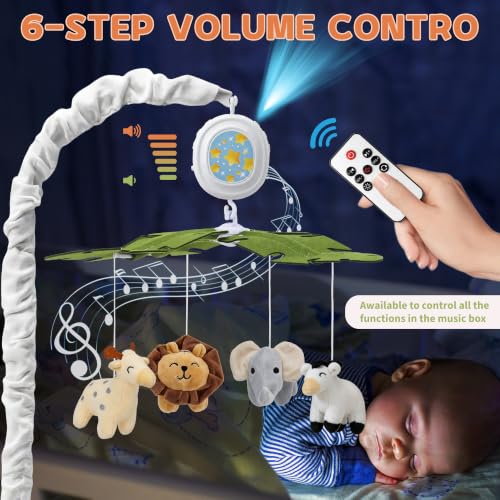 Baby Crib Mobile with Rotating Frame & Music Star Projection - White