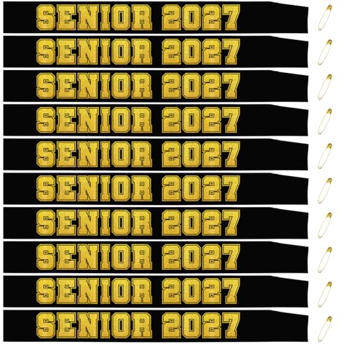 10pcs Black Satin Sashes for Graduation Senior 2027 with Gold Glitter Letters