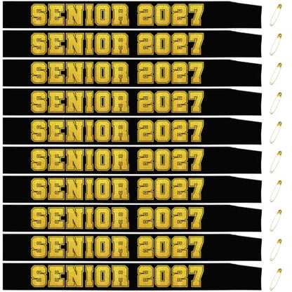 10pcs Black Satin Sashes for Graduation Senior 2027 with Gold Glitter Letters