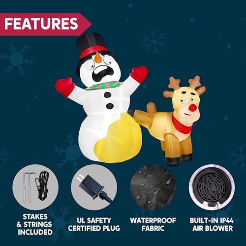 6 FT Christmas Inflatable Reindeer Peeing on Snowman with LED Lights Outdoor Decor