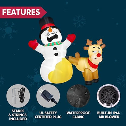 6 FT Christmas Inflatable Reindeer Peeing on Snowman with LED Lights Outdoor Decor
