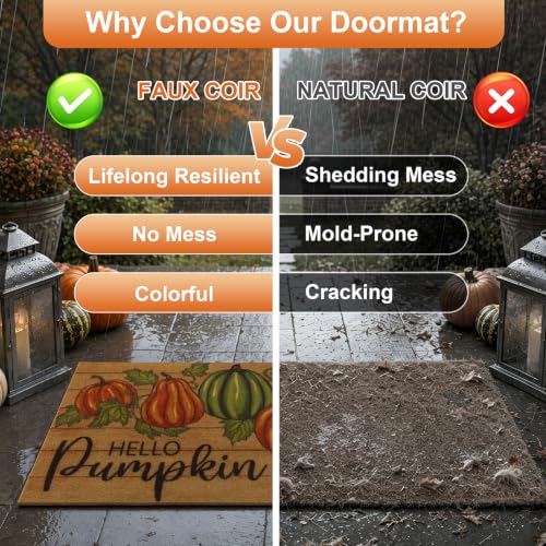 Hello Pumpkin Fall Door Mat - Orange 17x30 Low Profile Welcome Rug