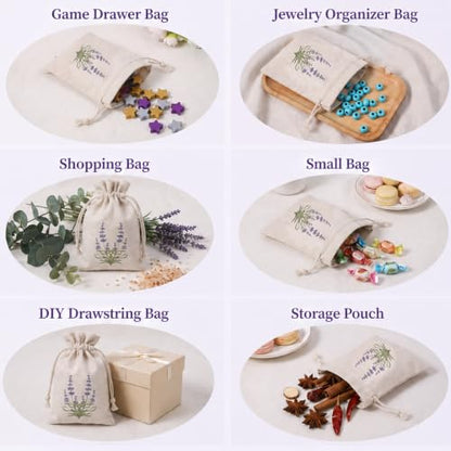 Small Cotton Lavender Sachet Bags - 12 Pack, Drawstring Storage Bags