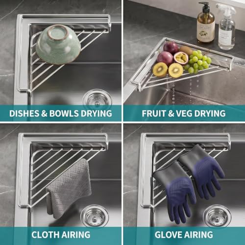 2PCS Stainless Steel Corner Sink Rack - Triangle Dish Drying Organizer for Kitchen Counter