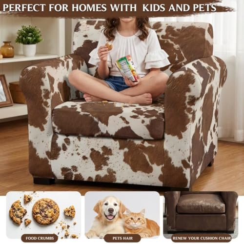 Light Cowhide Print Chair and a Half Cover with Elastic Fit - Sofa Protector