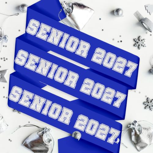 10PCS Senior Graduation Sash with Silver Glitter Letters - Blue Satin Party Accessory