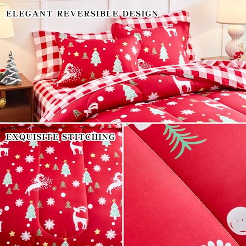 Reindeer Christmas Comforter Set - King Size 100x88 Inches, Microfiber Bedding