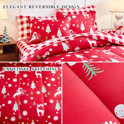 Reindeer Christmas Comforter Set - King Size 100x88 Inches, Microfiber Bedding