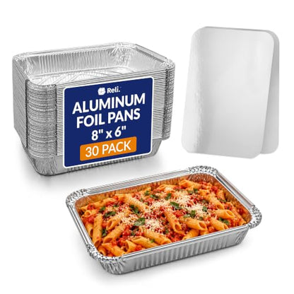 Aluminum Foil Food Containers with Lids 8x6 Inch Pack of 30 - Oven Safe Meal Prep