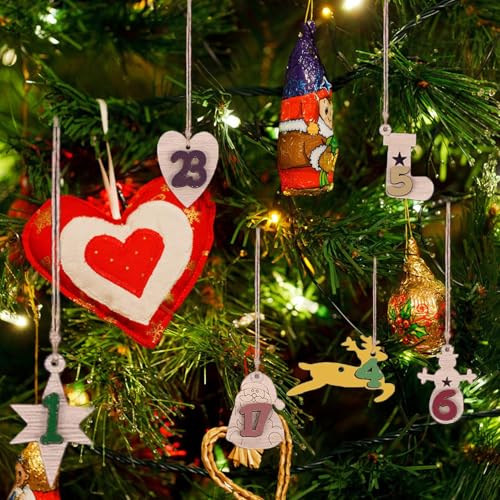 Wooden Christmas Advent Calendar Numbers 1-24 Countdown Decor Pendants