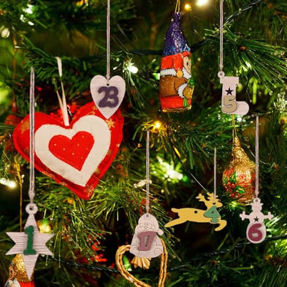 Wooden Christmas Advent Calendar Numbers 1-24 Countdown Decor Pendants
