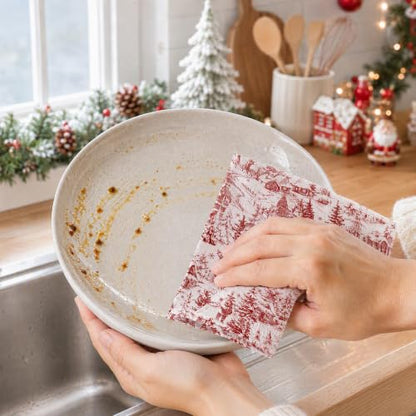 Christmas Santa Disposable Paper Napkins 100 Pack - Red Toile Winter Village Design, 2-Ply Absorbent Holiday Tableware