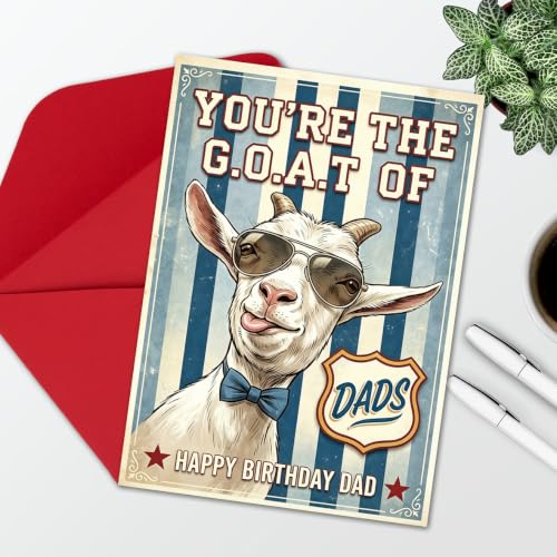 Dad Birthday Card - Funny G.O.A.T. Vintage Goat Design for Dad from Son & Daughter - Variation LI-416