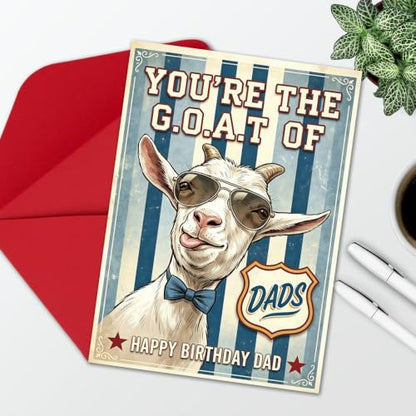 Dad Birthday Card - Funny G.O.A.T. Vintage Goat Design for Dad from Son & Daughter - Variation LI-416