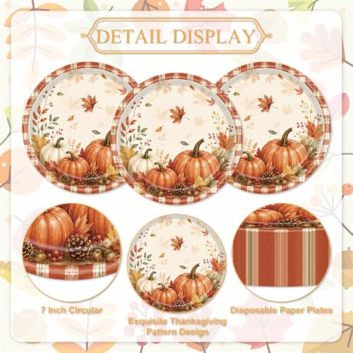 Fall Pumpkin Dessert Plates 7 Inch - Orange, 50 Count Autumn Party Tableware