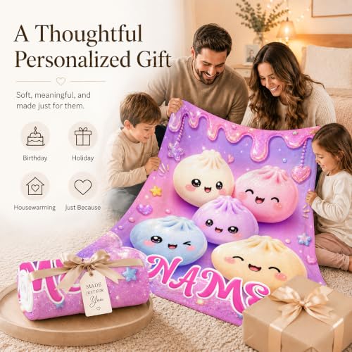 Beige Personalized Girls Dumpling Blanket - Custom Drip Kids Throw