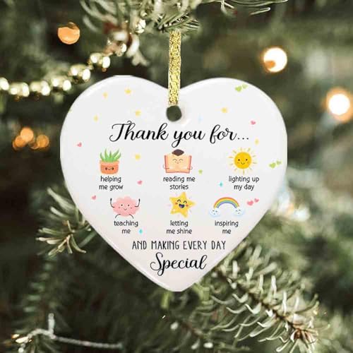 Thank You Teacher Ornament Heart-Shaped Ceramic Keepsake Gift with Variation HC-53