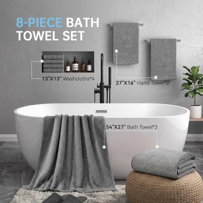 MaopaoBeauty Grey Bath Towels Set - 8-Piece Microfiber Bathroom Towel Collection