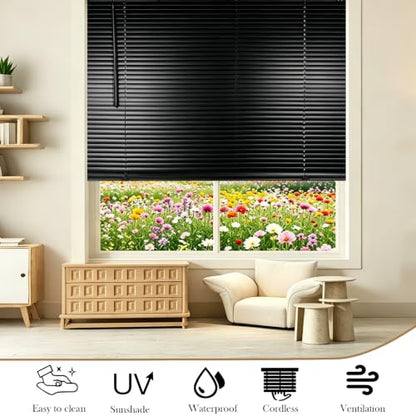 82-Inch Width Cordless Aluminum Mini Blinds - Blackout Window Shades for Living Room & Bedroom
