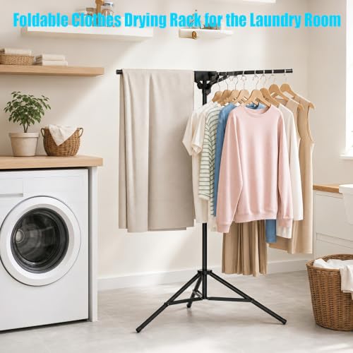 Portable Clothes Drying Rack with 4 Bars - Foldable Space Saver Black
