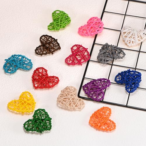 Heart Shaped Wicker Rattan Balls 60mm Decor Set - Dark Blue, Light Blue, White