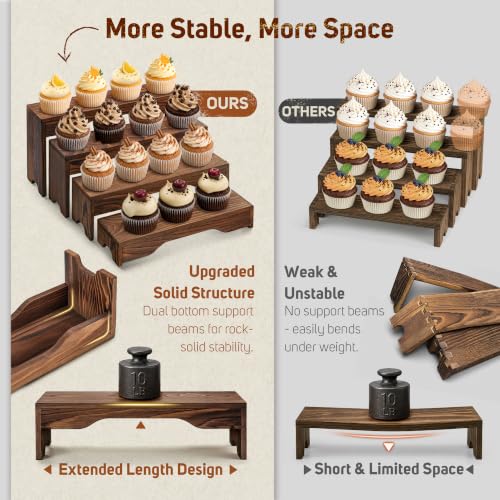 3 Pack Wooden Tiered Risers Display Stand Set for Kitchen, Bakery & Home Organization