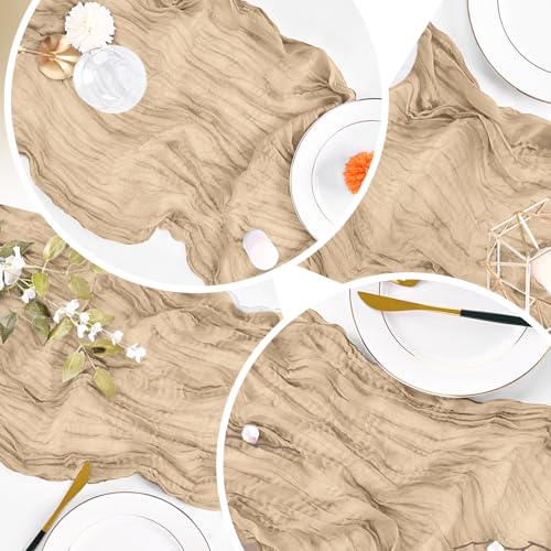 16 Pack Beige Cheesecloth Table Runner 20 x 120 Inch for Weddings & Parties