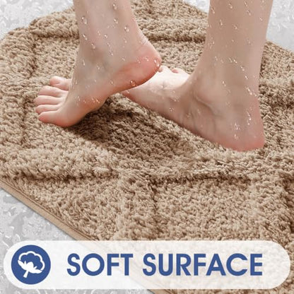 Bathroom Rugs Set 3 Piece Non-Slip Microfiber Bath Mat - Brown, 24x17 + 48x20 + U Shape 24x20