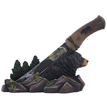 Decorative Black Bear Hunting Knife with Display Stand for Rustic Cabin Decor