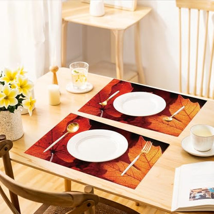 Autumn Maple Leaves Table Runner & Placemats Set - Fall Dining Decor, 6 Pieces (13x72" Runner + 12x18" Mats) - Thanksgiving Kitchen Decor