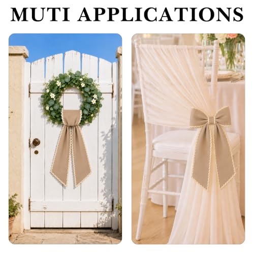 Khaki Scalloped Wreath Sash for Front Door Decor Ribbon - Outdoor & Indoor