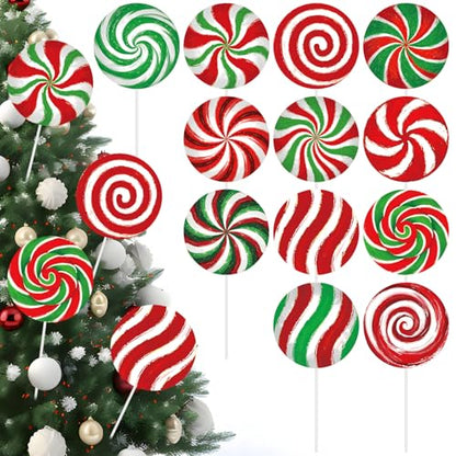 Christmas Candy Ornaments Set - 12 Lollipop Decorations for Tree & Holiday Decor - Swirl Pattern, 7.9 Inches - Christmas Variation