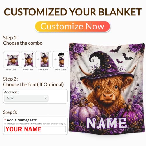 Purple Highland Cow Custom Blanket for Girls, Kids & Adults