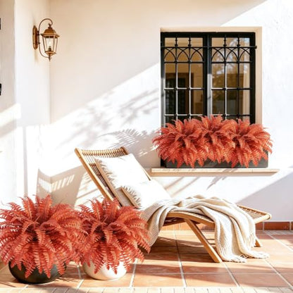 Artificial Ferns Outdoor Fall Decorations - 12pcs Red Fern Stems