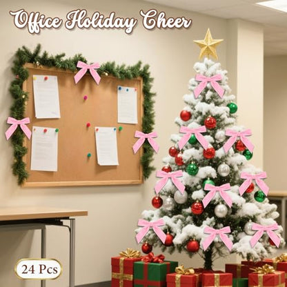 Pink Velvet Christmas Tree Bows - Set of 24 Pre-Tied Small Decorations
